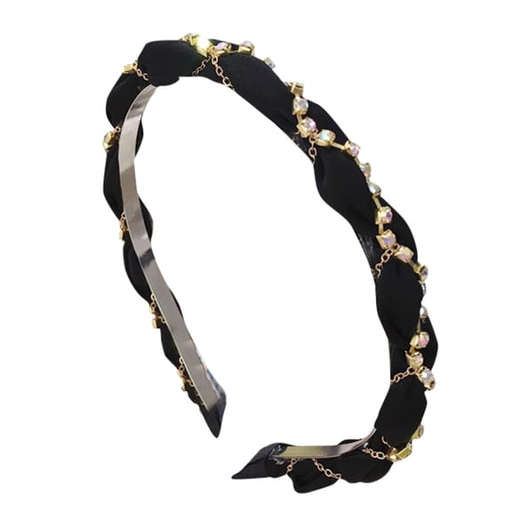 CXHEGBEJ Twisted Fabric Rhinestone Thin Headband For Women Hair Hoop Hairband Headwrap Headpiece for Bridal Cocktail Daily Hairstyle Hair Accessories Black