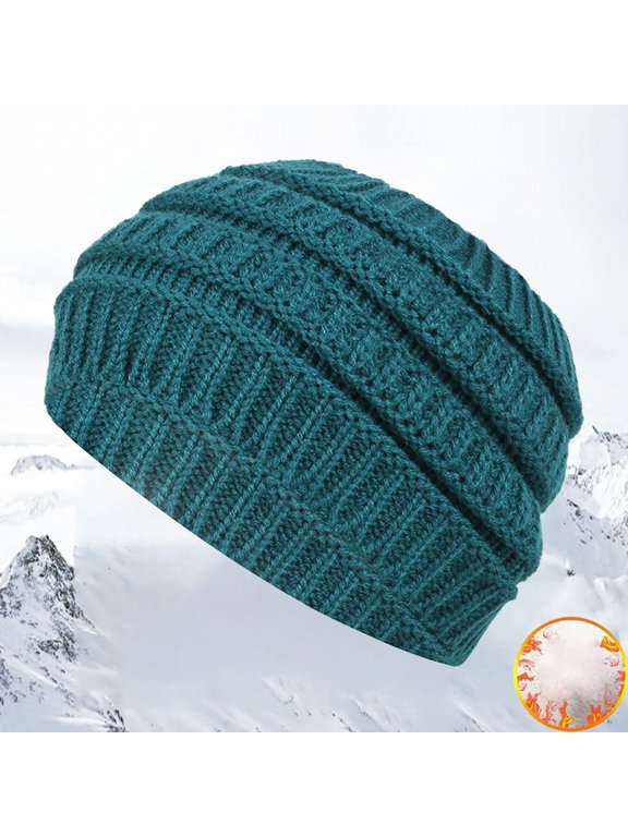 Wide Knitted Headband For Womens Empty Top Beanie Hats Female Autumn Winter Head Ear Warmer Elastic Headwrap Beanie Cap Soft Slouchy Turban Dark Blue