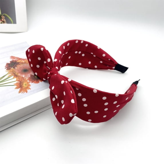 CXHEGBEJ Wide Wide Headbands Hoop Dot Print Bow Knot Hairband For Women Headwear Fashion Knotted Headbands Headdress Hair Accessory Casual Daily Wear Red