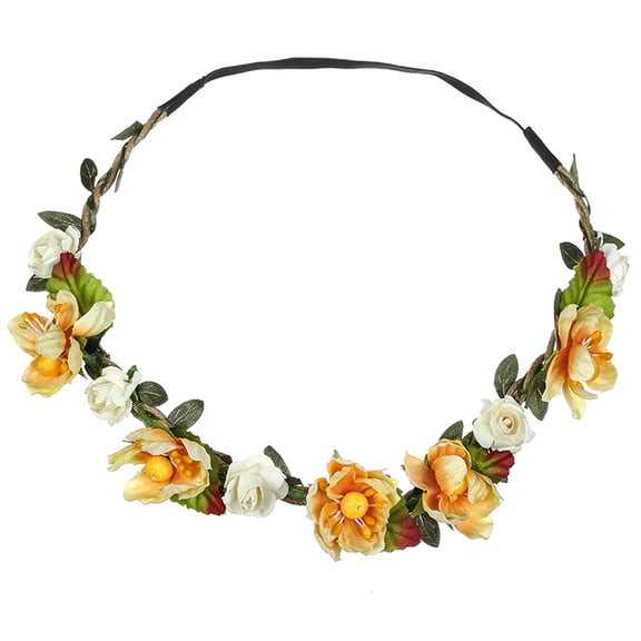 CXHEGBEJ Women Boho Faux Flower Crown Floral Headband Wreath Festival Party Wedding Bridal Tiaras Fairy Headpiece Garland Hair Accessories Decorated