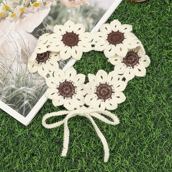 CXHEGBEJ Women's Color Block Floral Crochet Headband Pastoral Style Knitted Bandanas Elastic Crochet Flower Headscarf For Festival/Holiday Aesthetic Head Wrap White
