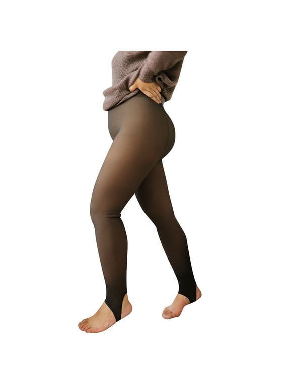 Womens Warm Leg Leggings Plus Size Translucent Legs Footed Tights Thermal Winter Stirrup Tights Pants Black