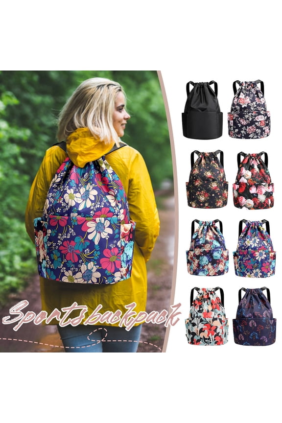 Drawstring Backpack, Lightweight Storage Bag Sports Gym Sackpack with Shoulder Straps Front Pocket & Side Pockets, Perfect for Travel & Daily Use
