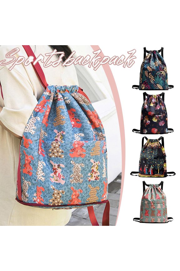 Drawstring Backpack, Lightweight Storage Bag with Shoulder Straps Front Pocket Leaf Print Casual Sports Gym Travel Daily Use