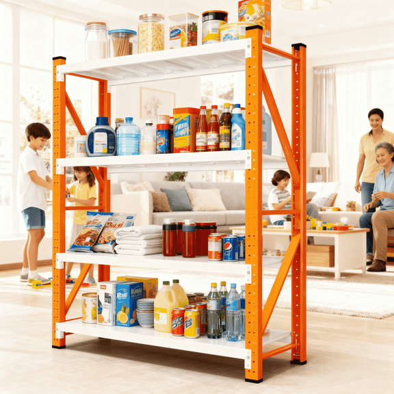 Welfiya 4-Tier Garage Storage Shelves,79"H Heavy Duty Garage Shelving Unit,Adjustable Industrial Metal Shelf System,3400lbs Capacity,Tool Organizer for Garage,Workshop,42"W x 20"D x 79"H,Orange&White