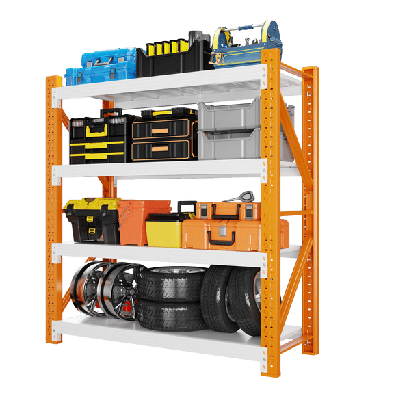 42" W Garage Shelving 3000LBS Garage Shelving Heavy Duty 4-Tier Metal Storage Shelves Adjustable Shelf Unit Storage Rack for Basement Supermarket Warehouse 42" W x 20" D x 78" H Orange-White