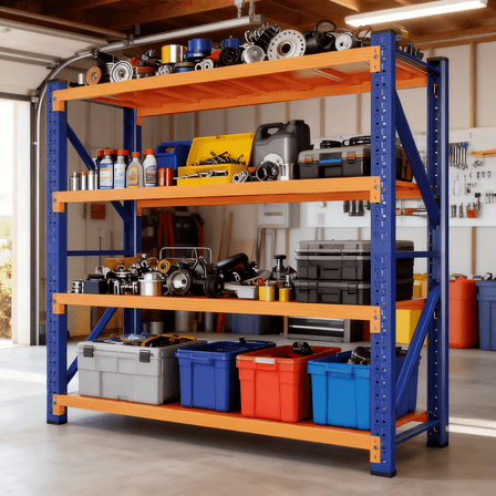 Welfiya 4-Tier Garage Storage Shelves,79"H Heavy Duty Garage Shelving Unit,Adjustable Industrial Metal Shelf System,4,000lbs Capacity,Tool Organizer for Garage,Workshop,48"W x 20"D x 79"H,Blue&Orange
