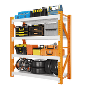 48" W Garage Shelving 3000LBS Garage Shelving Heavy Duty 4-Tier Metal Storage Shelves Adjustable Shelf Unit Storage Rack for Basement Supermarket Warehouse 48" W x 20" D x 78" H Orange-White
