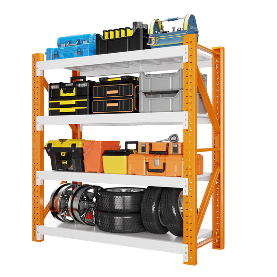 48" W Garage Shelving 3000LBS Garage Shelving Heavy Duty 4-Tier Metal Storage Shelves Adjustable Shelf Unit Storage Rack for Basement Supermarket Warehouse 48" W x 20" D x 78" H Orange-White