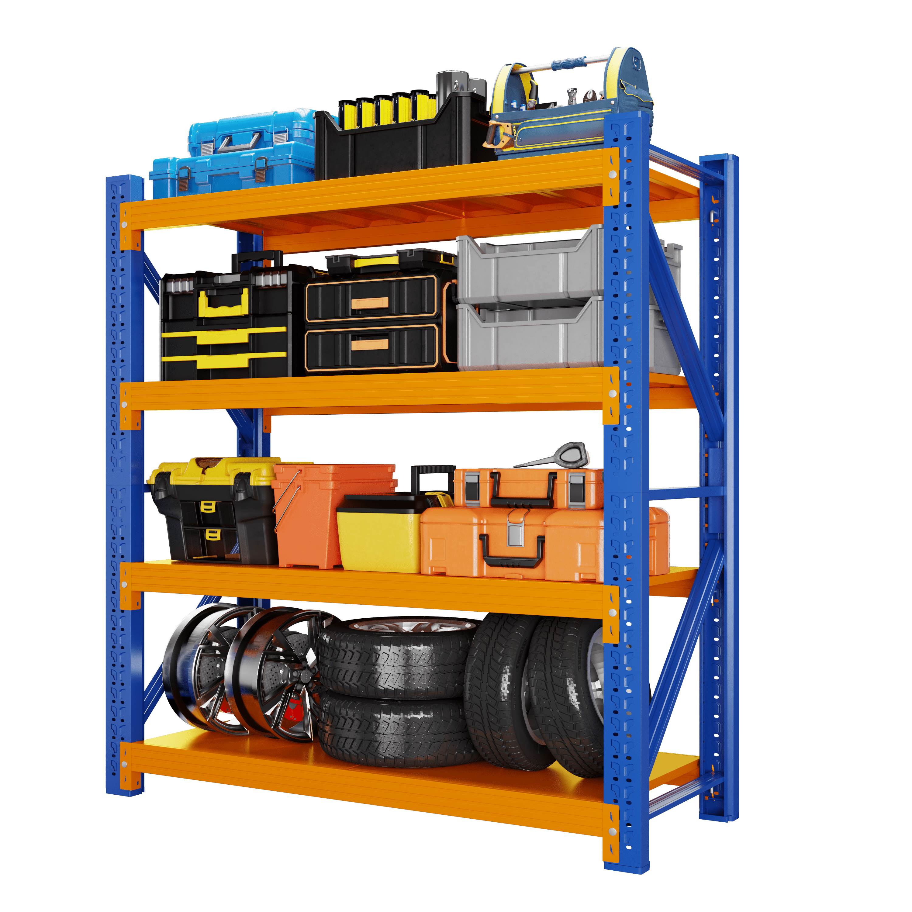 CXUZCZ 59" W Garage Shelving 3000LBS Garage Shelving Heavy Duty 4-Tier Metal Storage Shelves Adjustable Storage Rack for Basement Supermarket Warehouse 59.1" W x 23.7" D x 78.7" H Blue-Orange