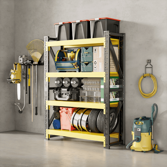 CXUZCZ 4-Tier Storage Shelves,79"H Heavy-Duty Garage Shelving Unit,Adjustable Industrial Metal Shelf System,4,000lbs Capacity,Tool Organizer for Garage,Workshop,48"W*24"D*79"H,Black&Yellow