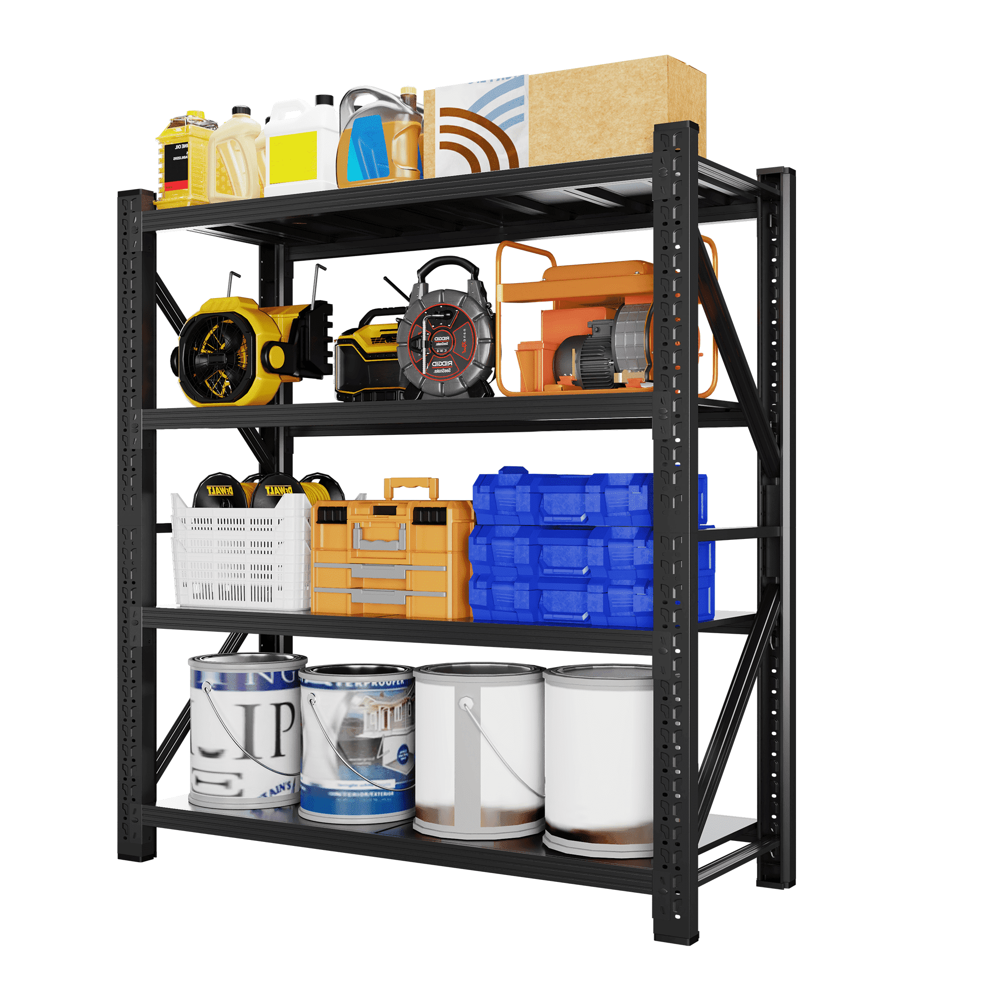 59" W Garage Shelving 3000LBS Garage Storage Shelves 4-Tier Metal Adjustable Shelf Unit Storage Rack for Basement Supermarket Warehouse 59" W x 24" D x 78" H Black