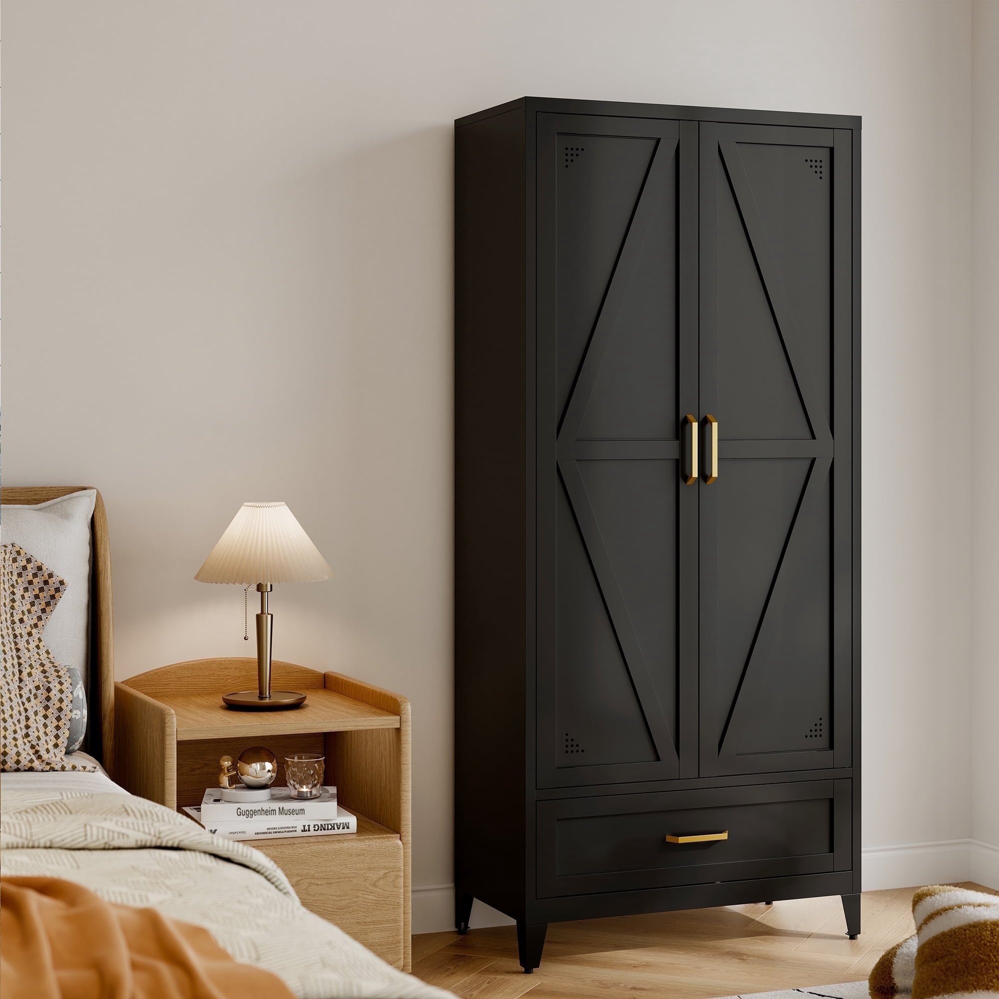 CXUZCZ 71" Tall Metal Storage Cabinets,Kitchen Pantry Cabinet with 3 Adjustable Shelves and 1 Drawer,Freestanding Cupboard for Kicthen,Dining Room,Living,Hallway,Black