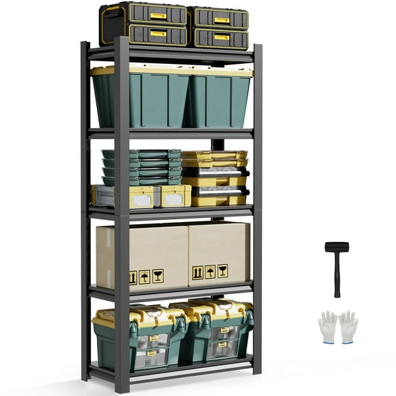 CXUZCZ 72"H Storage Shelves,5-Tier Heavy Duty Garage Shelving,Adjustable Shelving Unit,Metal shelf,Boltless Assembly Rack for Warehouse,Shed,2,500 lb Load,16 x 36 x 72 Inches,Black
