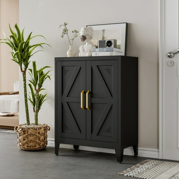 CXUZCZ Metal Buffet Cabinet, Bathroom Floor Storage Cabinet with 2 Adjustable Shelves, Freestanding Storage Sideboard for Entryway,Office, Restaurant, Living Room,11.8 x 23.6 x 31.5 Inches,Black