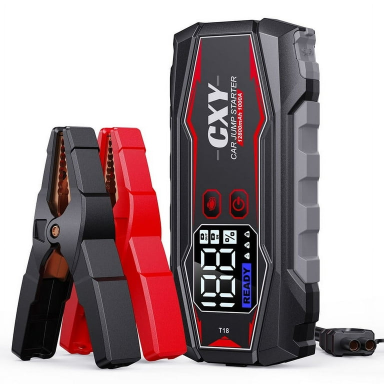 CXY T18 1000 Amp Jump Starter Power Pack, Fast Charging 12V Car Jump Starter,  Car Battery Booster, Portable Power Bank Charger with Digital LED Screen  for Up To 6L Gas or 3L