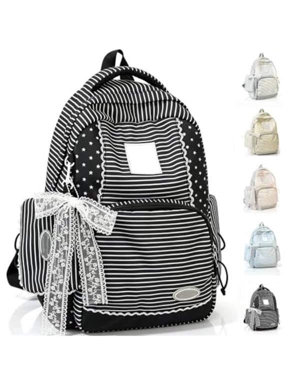 Y2k Star Backpack Preppy Whimsical Cute Stripe Lace Bookbag,Black