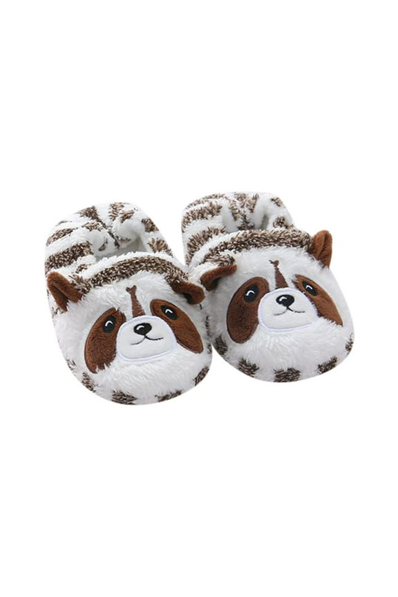 Cute Animal Graphic Slippers for Girls Boys Fuzzy Soft Sole Home Shoes Kids Winter Warm Indoor Footwear Brown Size: 4-5 Years