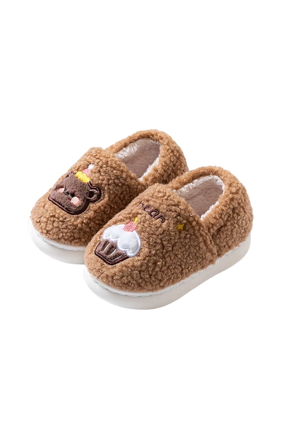 Cute Animal Graphic Winter Slippers for Toddler Kids Winter Warm Indoor Shoes Non-Slipping Fuzzy Slides for Boys Girls Home Footwear