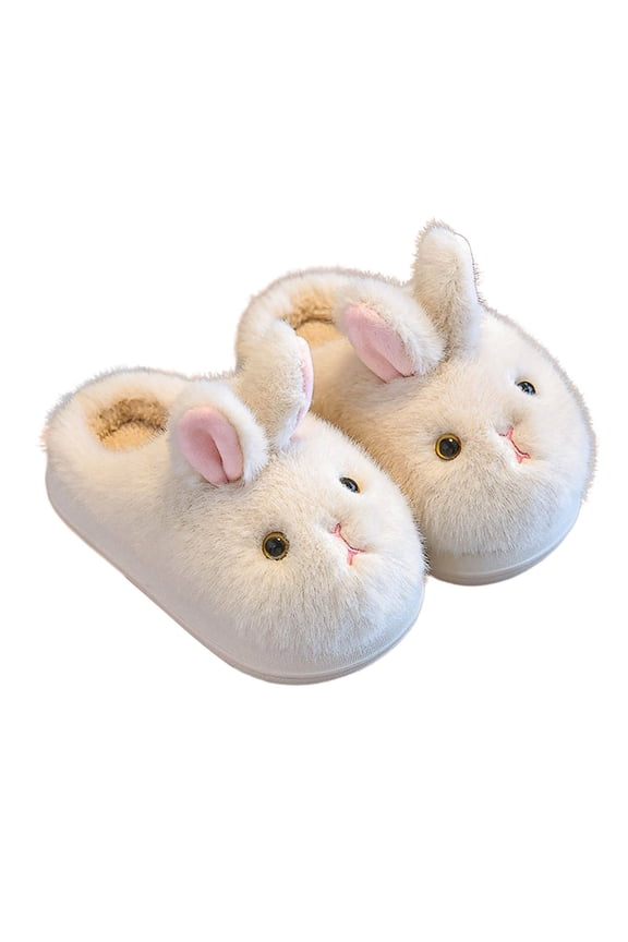 Cute Bunny Winter Slippers for Girls Boys Lined Comfort Indoor Shoes Kids Warm Home Footwear Beige Size: 5-5.5 Years