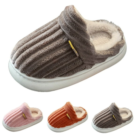 CXYYY Girls Boys Winter Warm Slippers Vertical Texture Fashion Home Shoes for Kids Non-Slipping Indoor Slides Coffee Size: 2