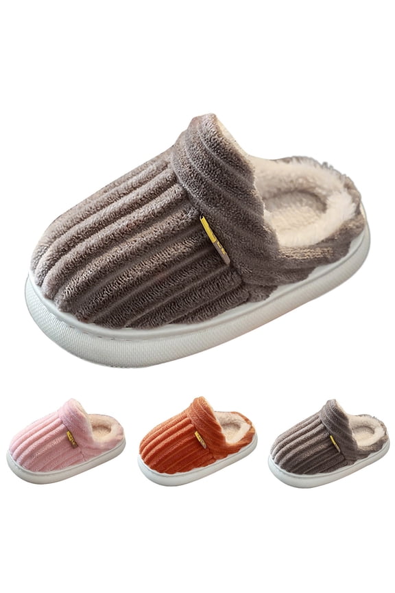 Girls Boys Winter Warm Slippers Vertical Texture Fashion Home Shoes for Kids Non-Slipping Indoor Slides Orange Size: 12