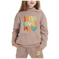 thumbnail image 1 of CXYYY Girls Long Sleeve Hooded Pullover and Jogger Outfit Set Casual Two Piece Tracksuit (Khaki 12-13Years), 1 of 3