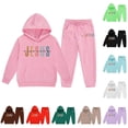 thumbnail image 1 of CXYYY Girls Outfits, Girls Hoodies and Sweatpants Fashion Letter Print Outfit Set Long Sleeve Pullover Kids Fall Winter Clothes Green 8-9 Years, 1 of 4
