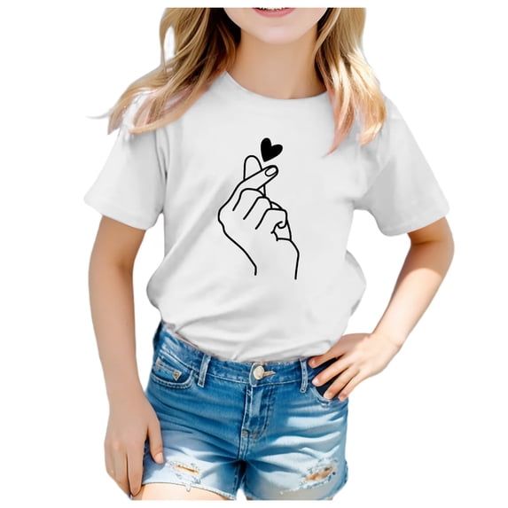 CXYYY Girls Shirts Size Graphic Short Sleeve T Shirt Top Kids Loose Back To School Clothes Holiday Girl Clothes Outifit (White-d 10-11 Years)