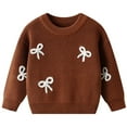 thumbnail image 1 of CXYYY Girls Sweaters Knitwear Hand Embroidered Bow Toddler Kids Pullover Soft Warm Fall Winter Clothing (Coffee 4-5 Years), 1 of 5