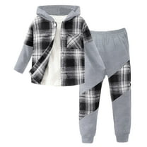 CXYYY Hoodies Outfits for Boys Size 6-7,Long Sleeve Fashion Plaid Graphic Prints 2Pc Set Hooded Pullover Fall Winter Kids Clothes (Black)