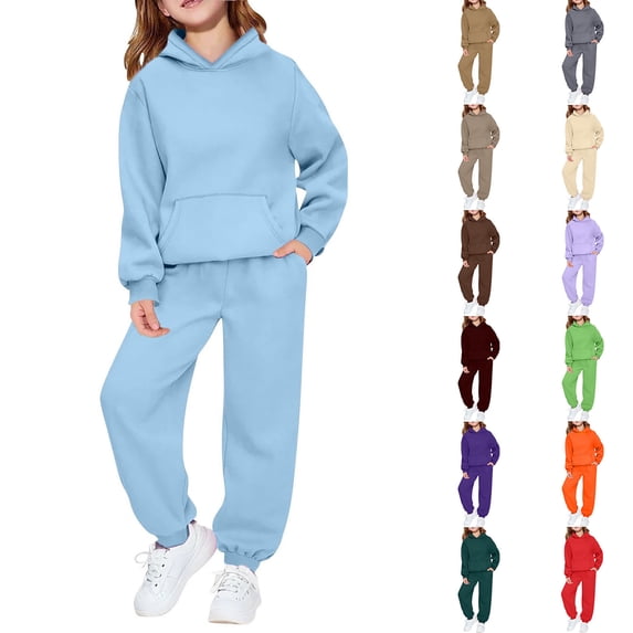 CXYYY Hoodies Sweatsuit Set for Boys Girls 2 Piece Solid Hooded Sweatsuit Jogger Sweatpants Tracksuit Kids Athletic Fall Winter Clothes Dark Purple Size: 13-14 Years