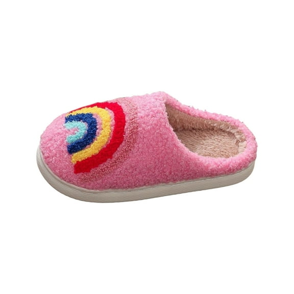 CXYYY Kids Slippers Winter Warm Shoes with Fashion Rainbow Design for Toddler Boys Girls Comfort Indoor Home Shoes Red Size: 2-3 Years