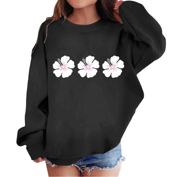 CXYYY Long Sleeve Shirts for Girls Size 3-4,Fashion Print Sweatshirts Casual Cozy Kids Toddlers Pullover for Fall Winter Clothing (Black)