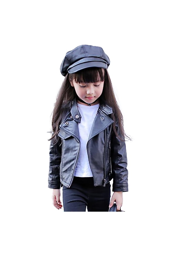 Girls Leather Jackets - Kids Motorcycle Coats Fall Outfits Winter Clothes for Toddler Daily Wear Black Size: 10-11 Years