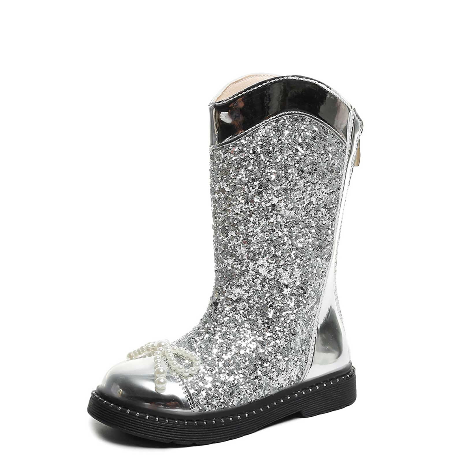 CXYYY Black Sparkly Leather Boots for Girls Winter Trendy Bow Mid CXYYY Black Sparkly Leather Boots for Girls Winter Trendy Bow Mid