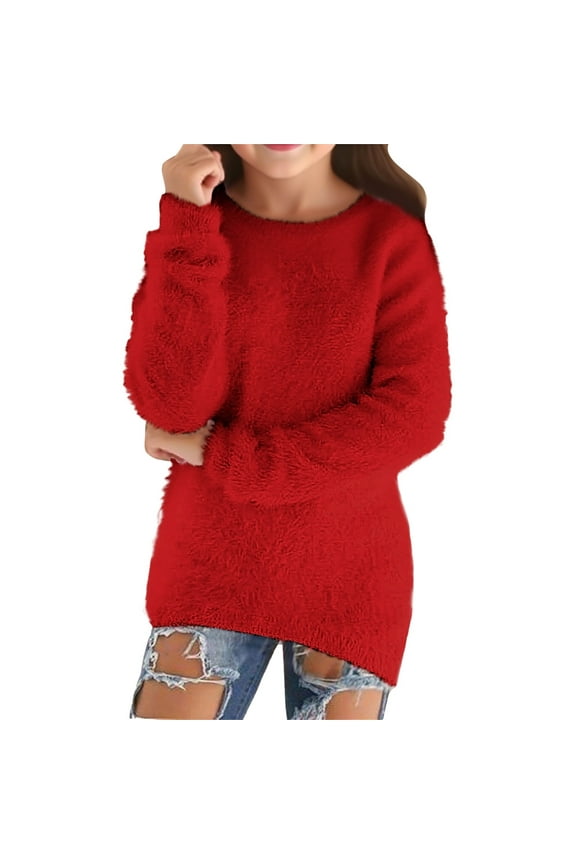 Teen Girls Sweaters Size 11-12,Loose Fit Long Sleeve Pullover for Kids Toddlers Cute Cozy Thick Tops Fall Winter Clothes (Red)