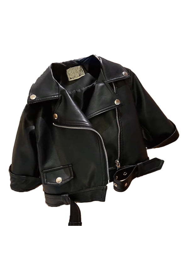 Toddler Boys Girls Leather Jacket Fashion Zipper Motorcycle Handsome Outerwear for Kids Fall Daily Coat (BK1 18-24 Months)