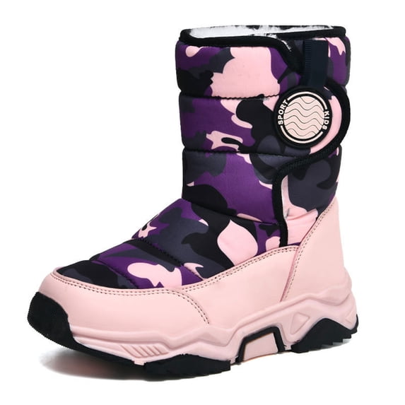 CXYYY Winter Snow Boots for Girls Boys Fashion Camou Boot Kids Warm Cozy Shoes for Daily Footwear Pink 12.5-13 Years