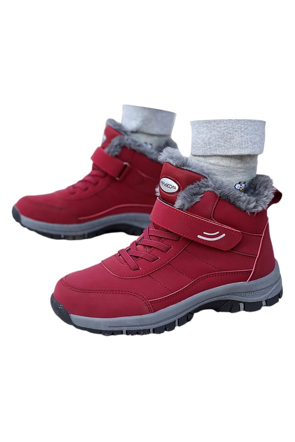 Womens Snow Boots, Mens Snow Boots, Couple Winter Leather Boots Thickened Shoes for Men and Women Sports Warm Walking Shoe Red/6.5
