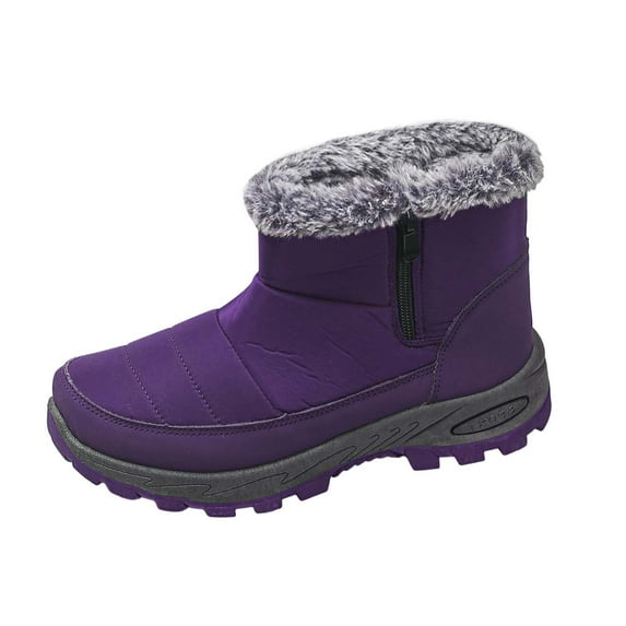 CXYYY Womens Snow Boots, Womens Winter Boots, Fashion Winter PU Leather Boots Thickened Shoes for Women's Sports Warm Walking Shoe Purple/8.5