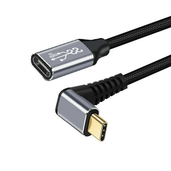 CY 1.0M Up Down Angled USB-C USB 3.1 Type C Male to Female Extension Data Cable 10Gbps 100W with Sleeve for Laptop