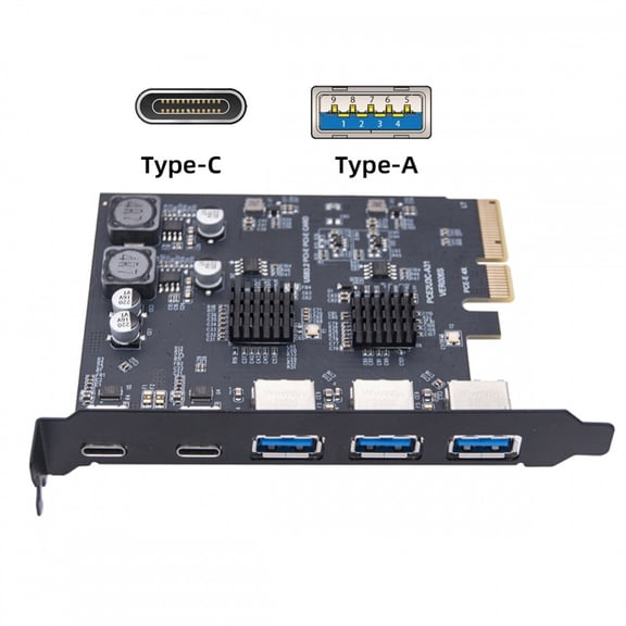 CY 10Gbps Three Type-A USB3.0 Back Panel Socket & Dual USB3.1 Type-C USB-C to PCI-E Express Card Adapter ASM3142 VL822