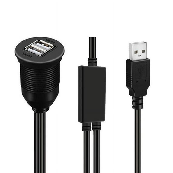 CY 1m Waterproof Dustproof 480Mbps USB2.0 Type-A Male to Dual Female Hub Extension Data Power Cable Car Panel Mount Design