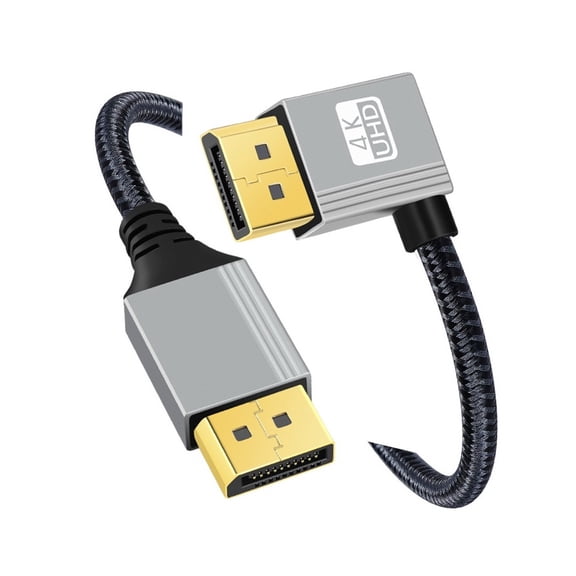 CY 200cm Right Angled DisplayPort DP to DP Cable 4K 60hz Cable Silver Sleeve Ultra-HD UHD 90 Degree for Desktop Laptop Monitor Graphics Card