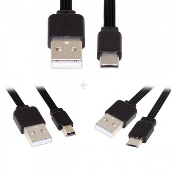 CY 3pcs/lot 13cm USB 2.0 Type-A to Mini Micro USB Type-C Male Data Flat Slim FPC Cable for FPV Disk Phone