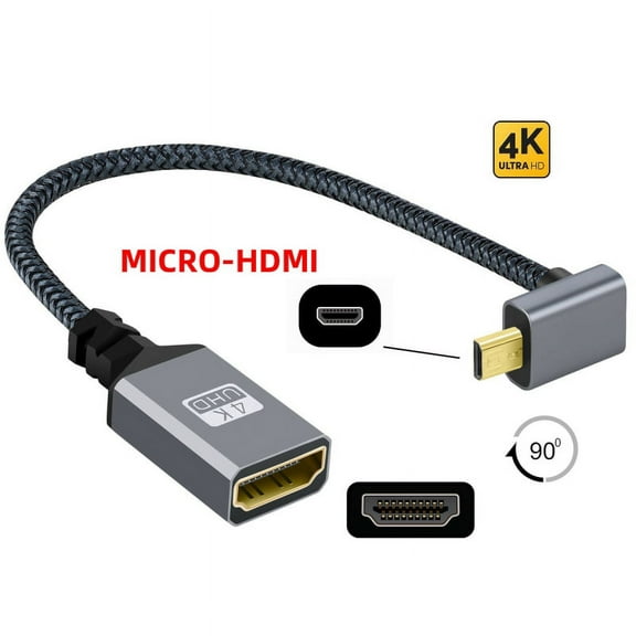CY 4K Type-D Micro HDMI 1.4 Male 90 Degree Up Angled to HDMI Female Extension Cable for DV MP4 Camera DC Laptop