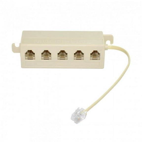 CY 5 Way Outlet 6P4C RJ11 RJ12 Telephone Phone Modular Jack Line Splitter Adapter Beige 1-in-5-out