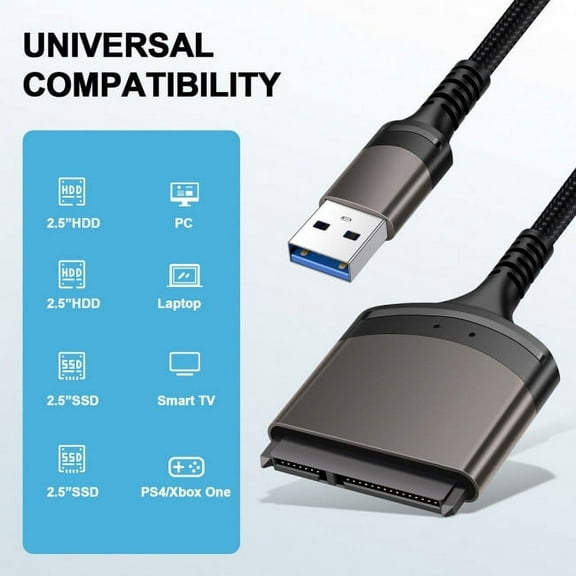 CY 5Gbps USB 3.0 Type-A to SATA 22 Pin Adapter Cable for 2.5" Hard Disk Driver SSD