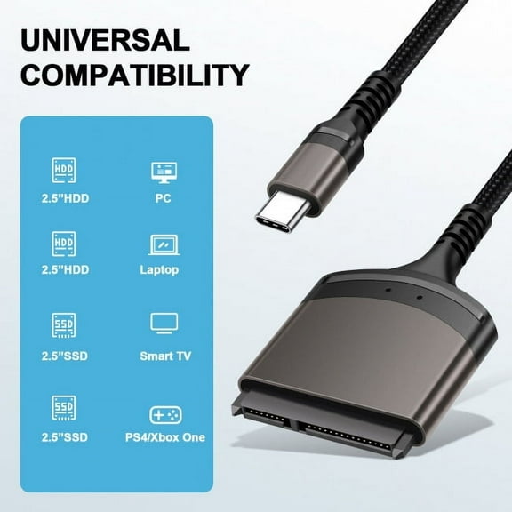 CY 5Gbps USB-C Type-C to SATA 22 Pin Adapter Cable for 2.5" Hard Disk Driver SSD Laptop